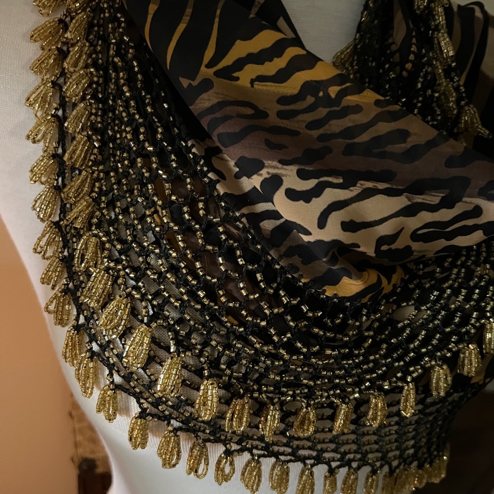 Beaded Animal Print Scarf